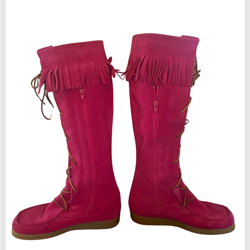 Magenta /pink  brand new suede moccasins women’s size 7 - Picture 3 of 4